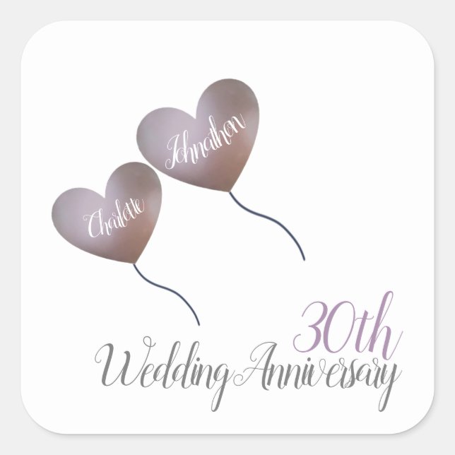 Sticker Carré 30e anniversaire de la mariage perle ballons cardi (Devant)