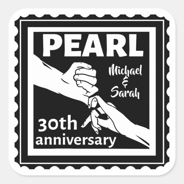Sticker Carré 30e anniversaire mariage noir et blanc romantique (Devant)