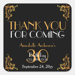 Sticker Carré 30ème Merci vintage d'or noir d'anniversaire rét