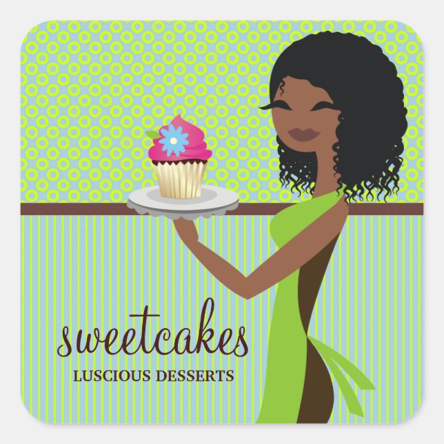 Sticker Carré 311 Cupcake Cutie Bleu Vert Afro-Américain (Devant)