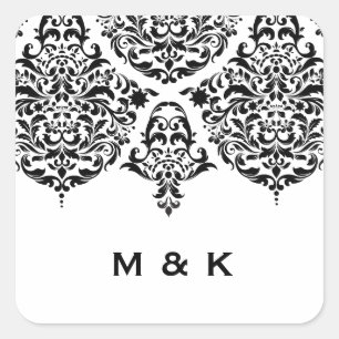 Sticker Carré 311 Mon Cherie Damask Merci noir