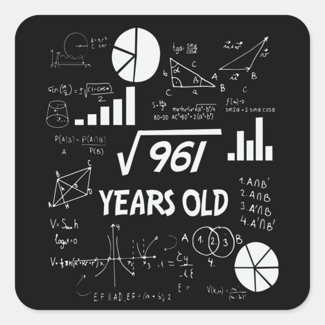 Sticker Carré 31 ans Enseignant des mathématiques Anniversaires  (Devant)