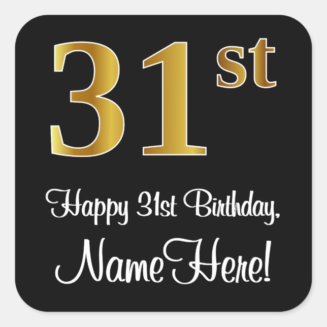 Sticker Carré 31e anniversaire - Elégant luxe Faux Gold Look # (Devant)