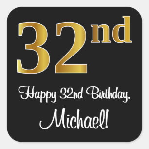 Sticker Carré 32e anniversaire - Elégant luxe Faux Gold Look #