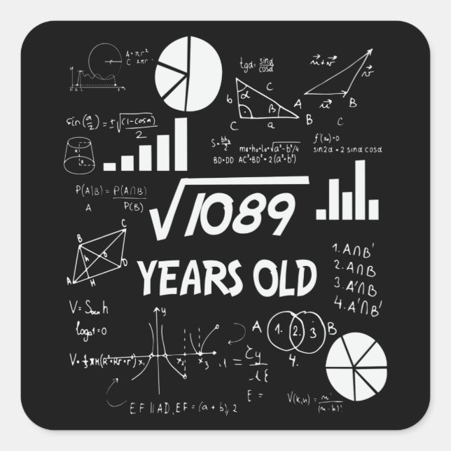 Sticker Carré 33 ans Enseignant des mathématiques Anniversaires  (Devant)