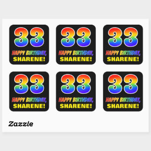 Sticker Carré 33e anniversaire : Bold, amusant, simple, arc-en-c