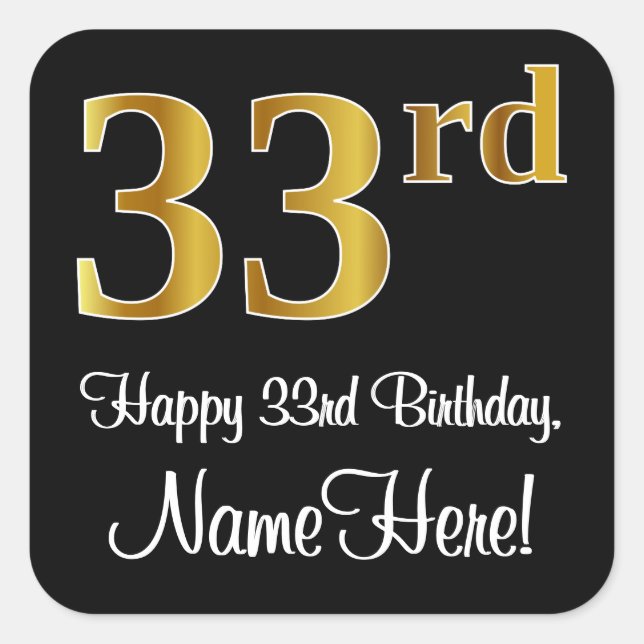 Sticker Carré 33e anniversaire - Elégant luxe Faux Gold Look # (Devant)