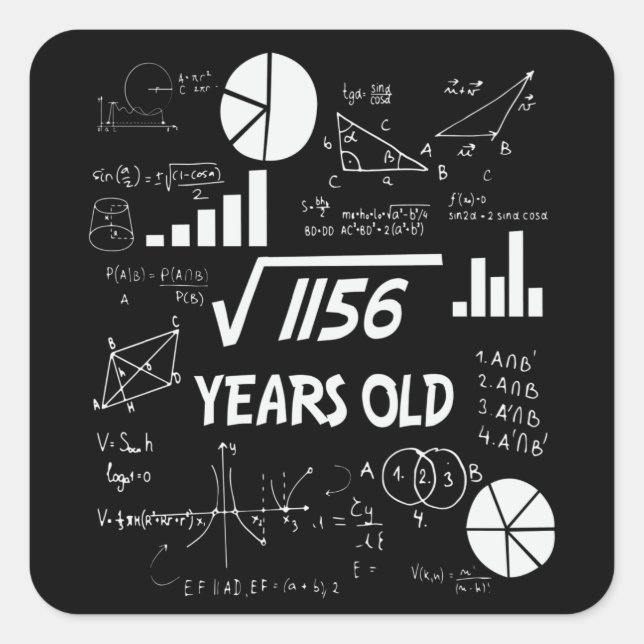 Sticker Carré 34 ans Enseignant des mathématiques Anniversaires  (Devant)