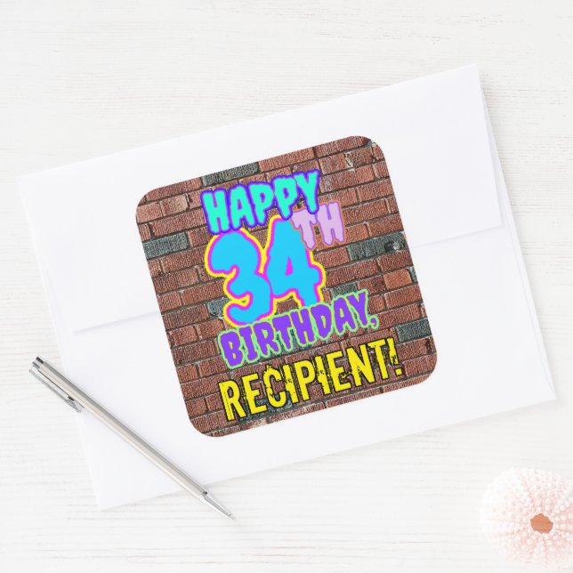 Sticker Carré 34e anniversaire - Amusant, Graffiti urbain inspir (Enveloppe)