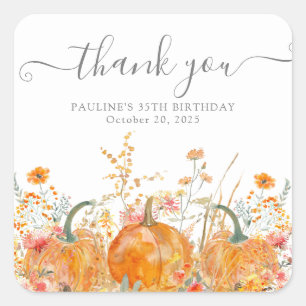 Sticker Carré 35 Anniversaire Citrouille Fleur sauvage Personnal