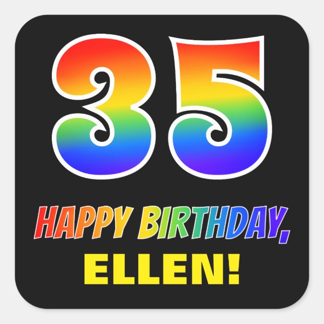 Sticker Carré 35e anniversaire : Bold, amusant, simple, arc-en-c (Devant)
