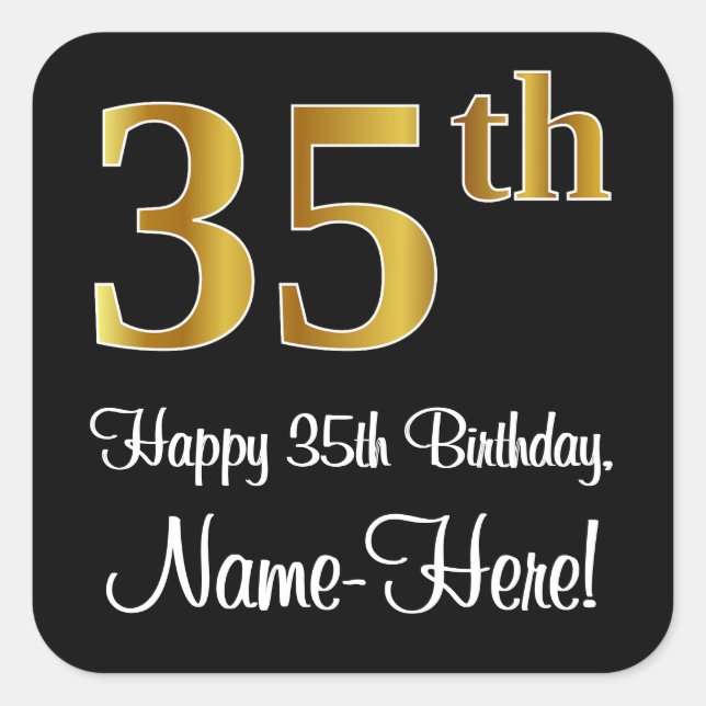 Sticker Carré 35e anniversaire - Elégant luxe Faux Gold Look # (Devant)