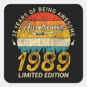 Sticker Carré 36 Ans 1989 Rétro Magnifique 36e anniversaire Cade
