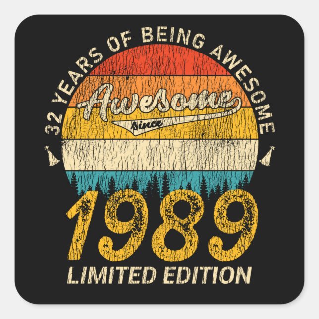 Sticker Carré 36 Ans 1989 Rétro Magnifique 36e anniversaire Cade (Devant)