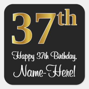 Sticker Carré 37e anniversaire - Elégant luxe Faux Gold Look #