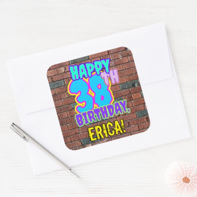 Sticker Carré 38e anniversaire - Amusant, Graffiti urbain inspir (Enveloppe)