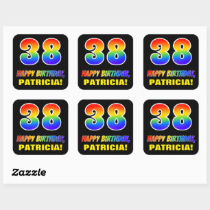 Sticker Carré 38e anniversaire : Bold, amusant, simple, arc-en-c