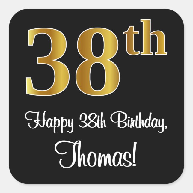 Sticker Carré 38e anniversaire - Elégant luxe Faux Gold Look # (Devant)
