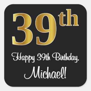 Sticker Carré 39e anniversaire - Elégant luxe Faux Gold Look #