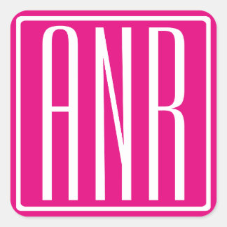 Sticker Carré 3 Initiales Monogramme | Blanc Sur Rose Chaud