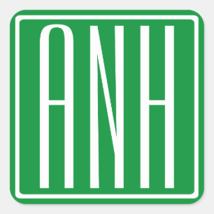 Sticker Carré 3 Initiales Monogramme   Vert et blanc
