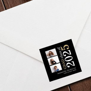 Sticker Carré 3 photo moderne White Gold Texte 2023 Graduation
