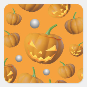 Sticker Carré 3D Jack O'Lantern et Motif Citrouille