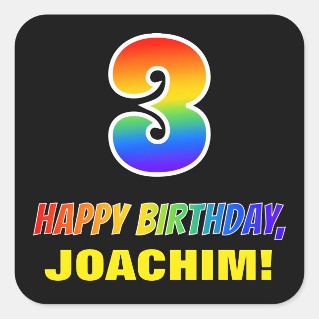 Sticker Carré 3e anniversaire : Bold, amusant, simple, arc-en-ci (Devant)