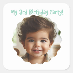 Sticker Carré 3e anniversaire Fête de Photo Personnalisée Faveur