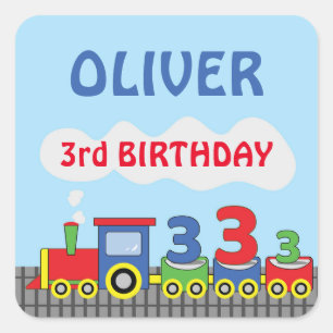 Sticker Carré 3e anniversaire Train Personnaliser le nom