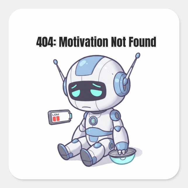 Sticker Carré 404 : Motivation introuvable (Devant)