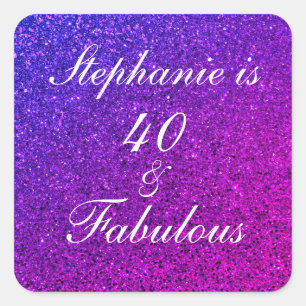 Sticker Carré 40 Et Fabuleux Anniversaire Rose violet Parties sc