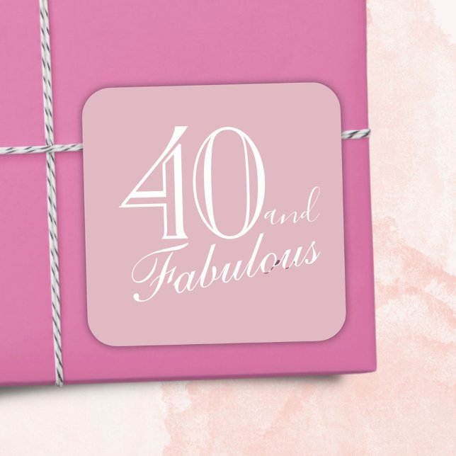 Sticker Carré 40 et fabuleux élégant script rose 40e anniversair (Créateur téléchargé)