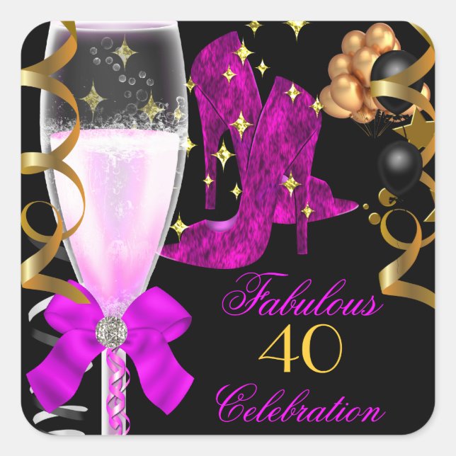 Sticker Carré 40 & Fabuleux Pink Purple Gold Chaussures d'annive (Devant)