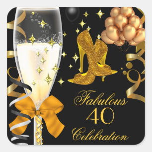 Sticker Carré 40 & Fabulous Gold Black Chaussures d'anniversaire