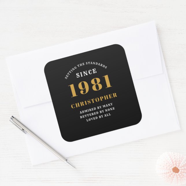 Sticker Carré 40e anniversaire 1981 Black Gold pour lui personna (Enveloppe)