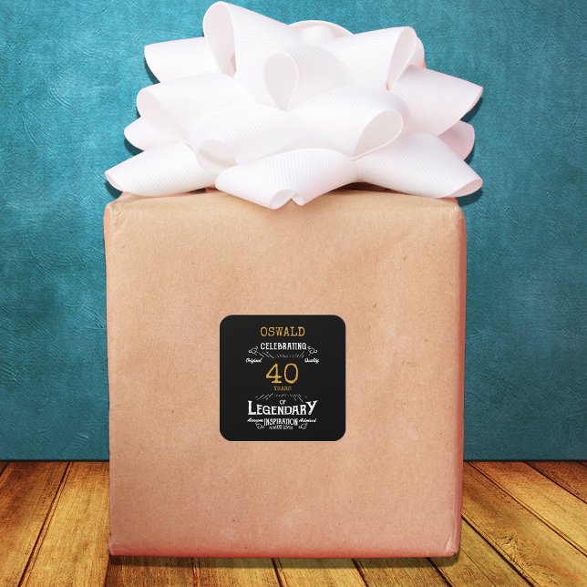 Sticker Carré 40e anniversaire Black Gold Legendary Retro (40th Birthday Black Gold Legendary Retro Square Sticker.
)