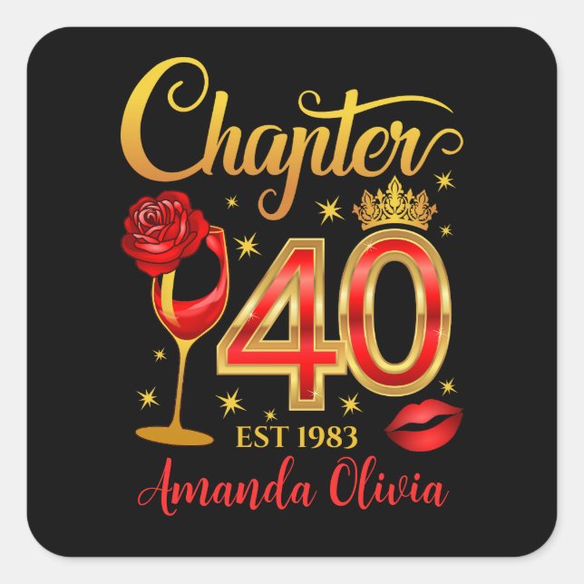 Sticker Carré 40e anniversaire, chapitre 40 dame, femmes (Devant)