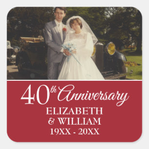 Sticker Carré 40e anniversaire du Mariage Photo Elegant Ruby
