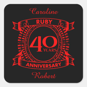 Sticker Carré 40e anniversaire du mariage ruby crest