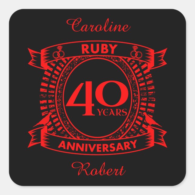 Sticker Carré 40e anniversaire du mariage ruby crest (Devant)