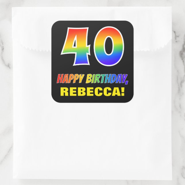 Sticker Carré 40e anniversaire : Gras, Amusant, Simple, Arc-en-c (Sac)