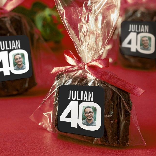 Sticker Carré 40e anniversaire noir blanc personnalisé nom de la (Créateur téléchargé)