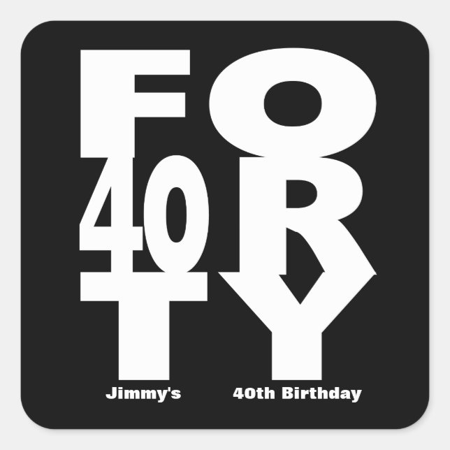 Sticker Carré 40e anniversaire, noir et blanc (Devant)