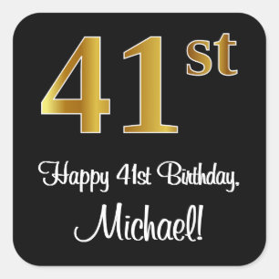 Sticker Carré 41e anniversaire - Elégant luxe Faux Gold Look #