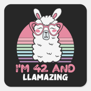 Sticker Carré 42 Year Old Bday Llamazing 42nd Birthday Llama