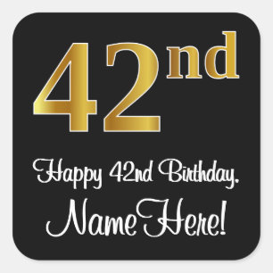 Sticker Carré 42e anniversaire - Elégant luxe Faux Gold Look #