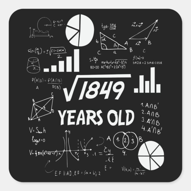 Sticker Carré 43 ans Enseignant des mathématiques Anniversaires  (Devant)