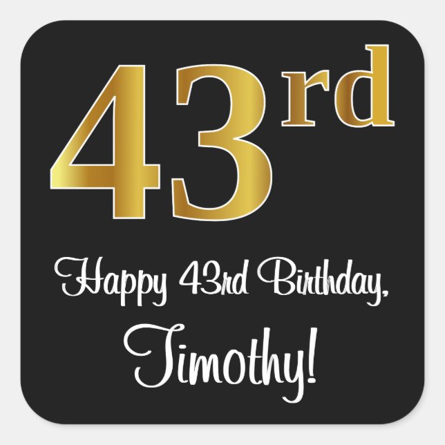 Sticker Carré 43e anniversaire - Elégant luxe Faux Gold Look # (Devant)