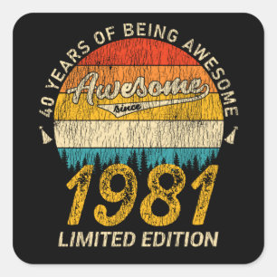 Sticker Carré 44 Ans 1981 Retro Awesome 44e anniversaire Cadeau